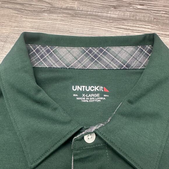 Untuckit Pine Green Mens XL Blank 3-Button Placket Casual Long Sleeve Polo Shirt - Picture 4 of 8